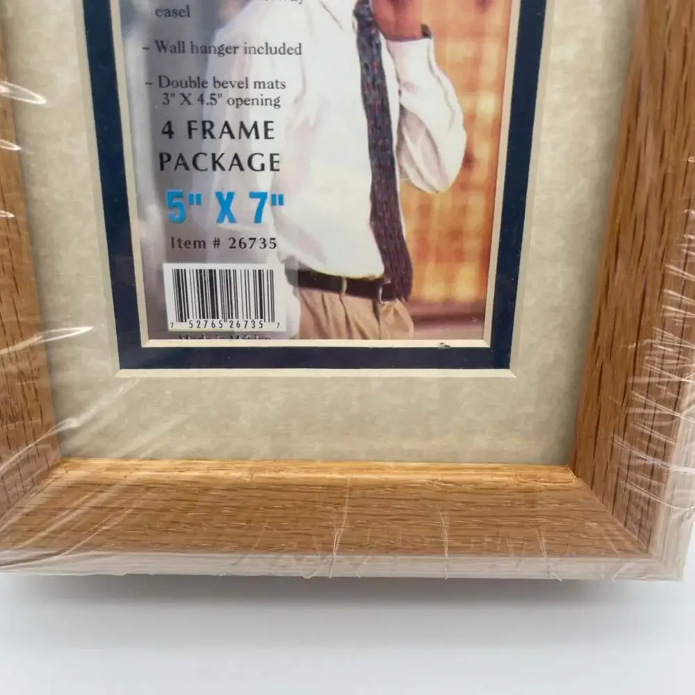 Set of 4 Old Town Solid Oak 5x7 Picture Frames with‎ Double Bevel Mats